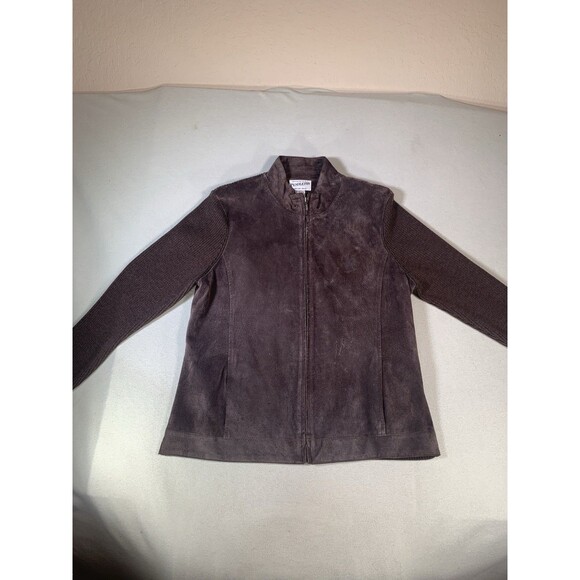 Pendleton Full Zip Suede Leather Merino Wool Jacket Womens L Brown Vintage - Picture 2 of 11